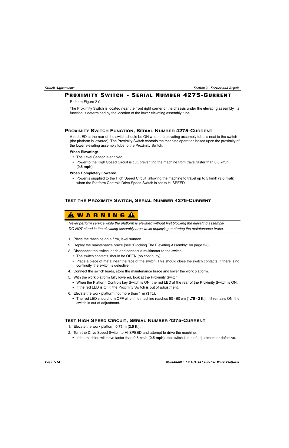 Proximity switch - serial number 4275-current -14, 4 2 7 5 - c | Snorkel LX41 Electric-sn4022+ User Manual | Page 52 / 104