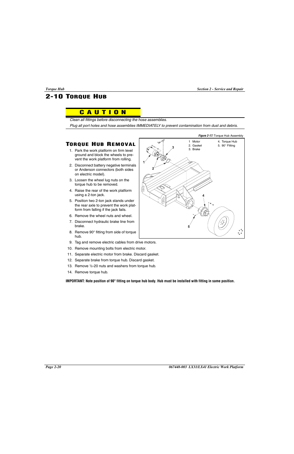 210 torque hub, 10 torque hub -20, Torque hub removal -20 | Figure 2-17: torque hub assembly -20, 10 t | Snorkel LX41 Electric-sn4022+ User Manual | Page 58 / 104