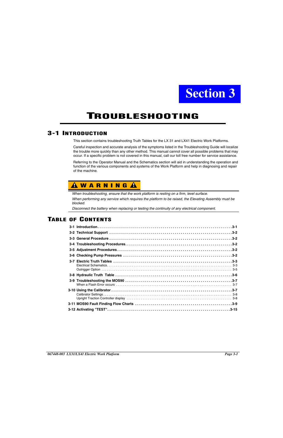 Troubleshooting, 31 introduction, Roubleshooting | Snorkel LX41 Electric-sn4022+ User Manual | Page 71 / 104