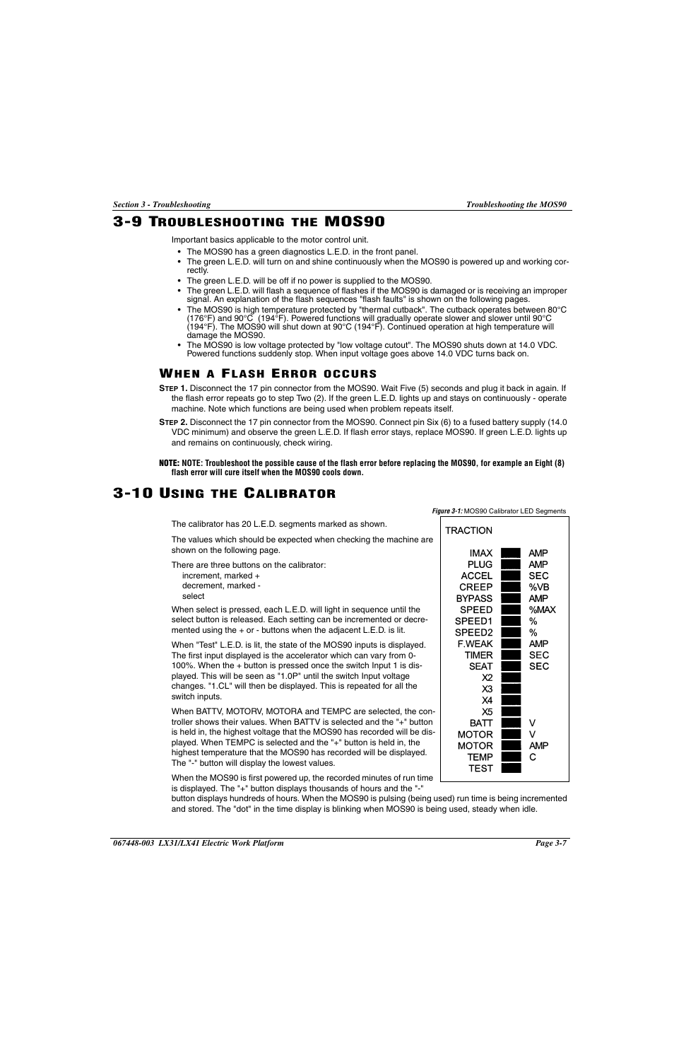 39 troubleshooting the mos90, 310 using the calibrator, 9 troubleshooting the mos90 -7 | When a flash error occurs -7, 10 using the calibrator -7, Mos90, 10 u | Snorkel LX41 Electric-sn4022+ User Manual | Page 77 / 104