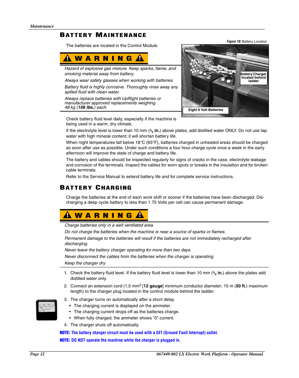 Battery maintenance, Battery charging, Battery maintenance battery charging | Snorkel LX41 Electric-sn4022-4390 User Manual | Page 14 / 20