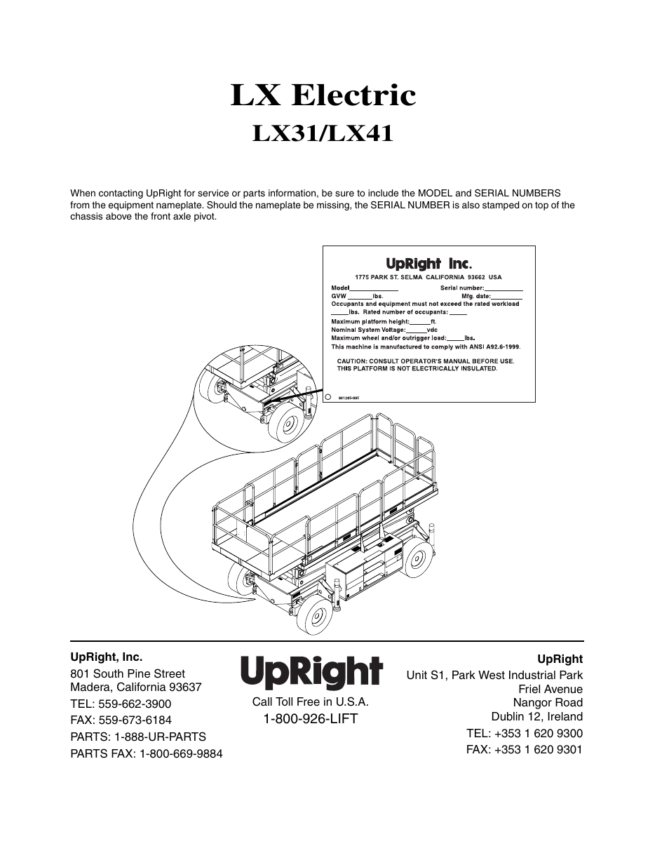 Lx electric, Lx31/lx41 | Snorkel LX41 Electric-sn4022-4390 User Manual | Page 2 / 20