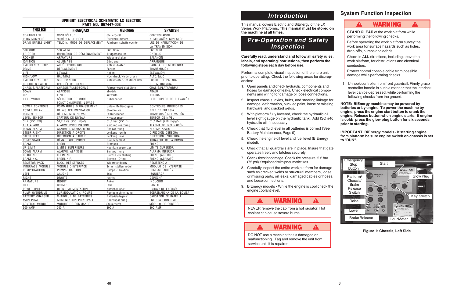 Introduction, Pre-operation and safety inspection, System function inspection | English français german spanish | Snorkel Bi-Energy-sn1879-4274 User Manual | Page 3 / 24