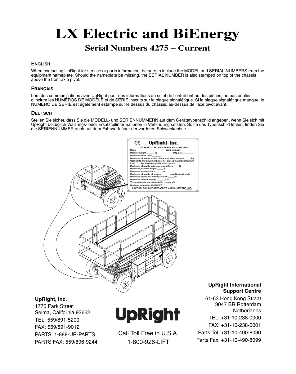 Lx electric and bienergy, Serial numbers 4275 – current | Snorkel Bi-Energy-sn4275+ User Manual | Page 2 / 64