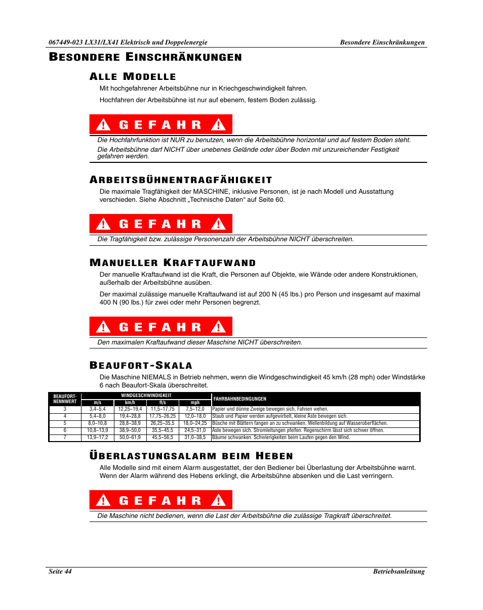 Esondere, Inschränkungen | Snorkel Bi-Energy-sn4275+ User Manual | Page 46 / 64