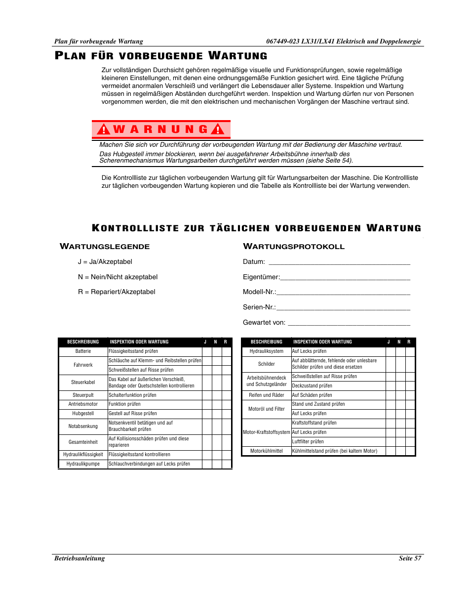 Vorbeugende, Artung, Z u r | Snorkel Bi-Energy-sn4275+ User Manual | Page 59 / 64