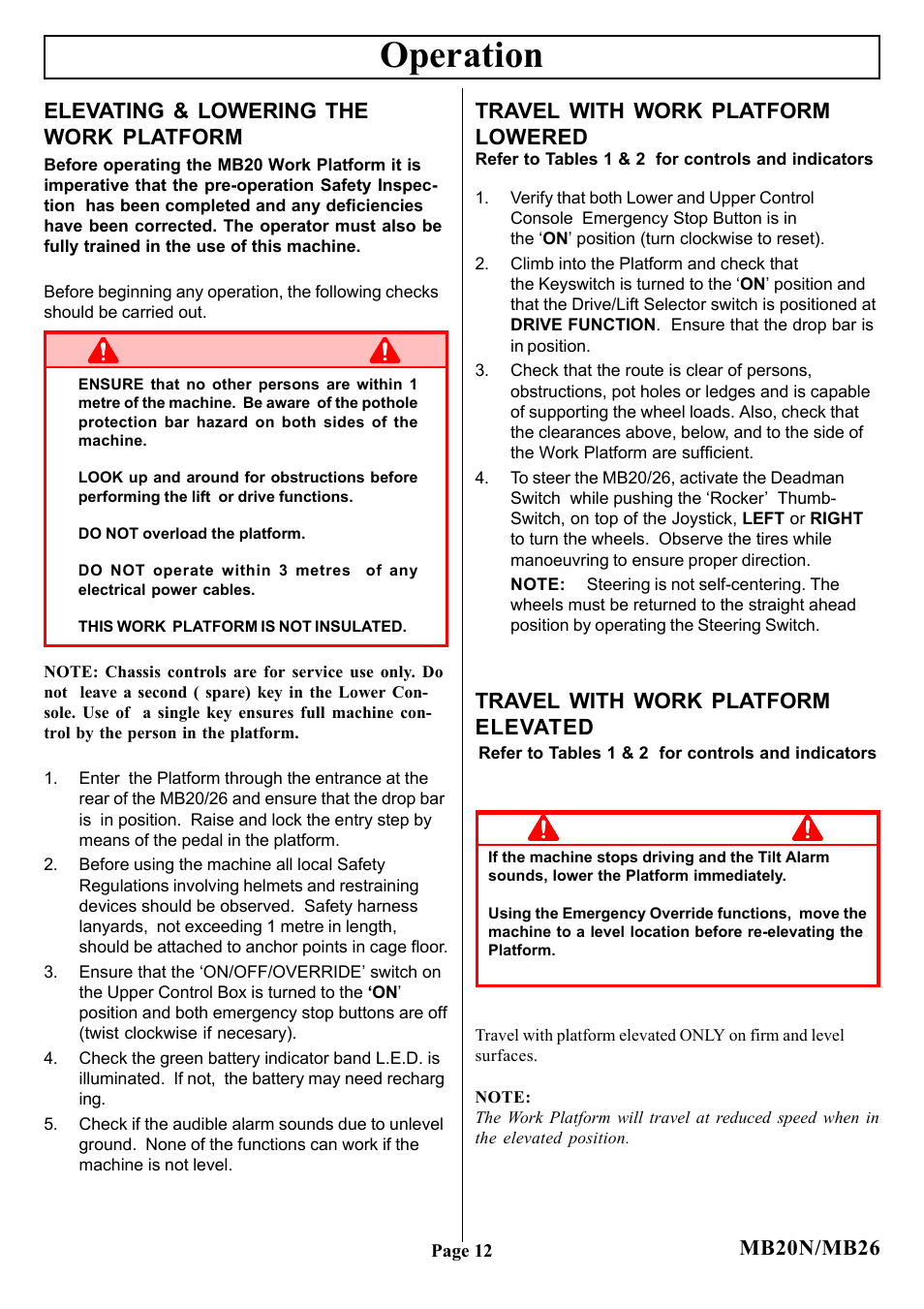 Operation, Caution, Warning | Snorkel MB20N-sn0001-0131 User Manual | Page 13 / 16