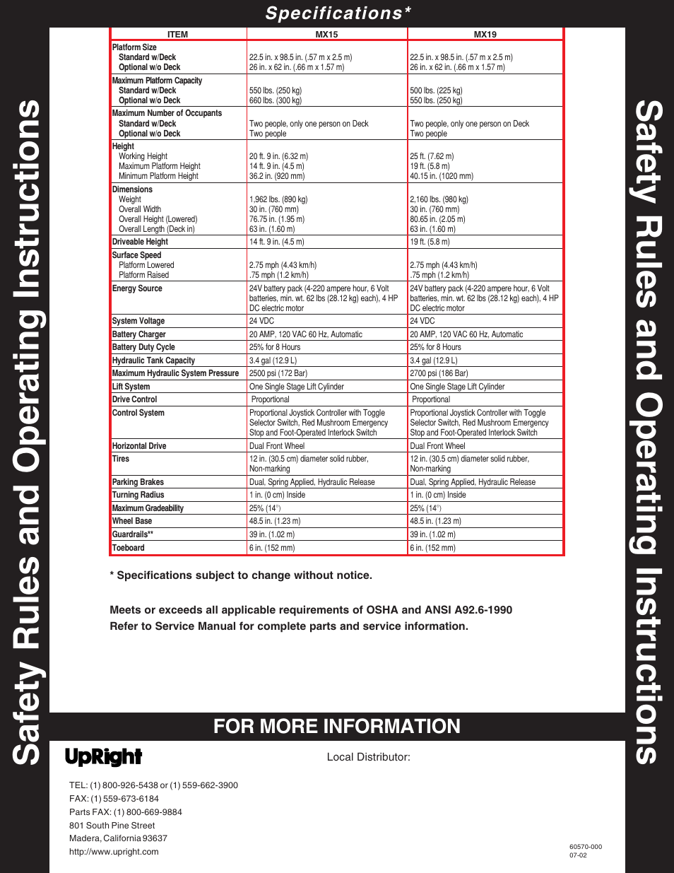 For more information, Specifications | Snorkel MX19-sn1004-1599 User Manual | Page 8 / 8