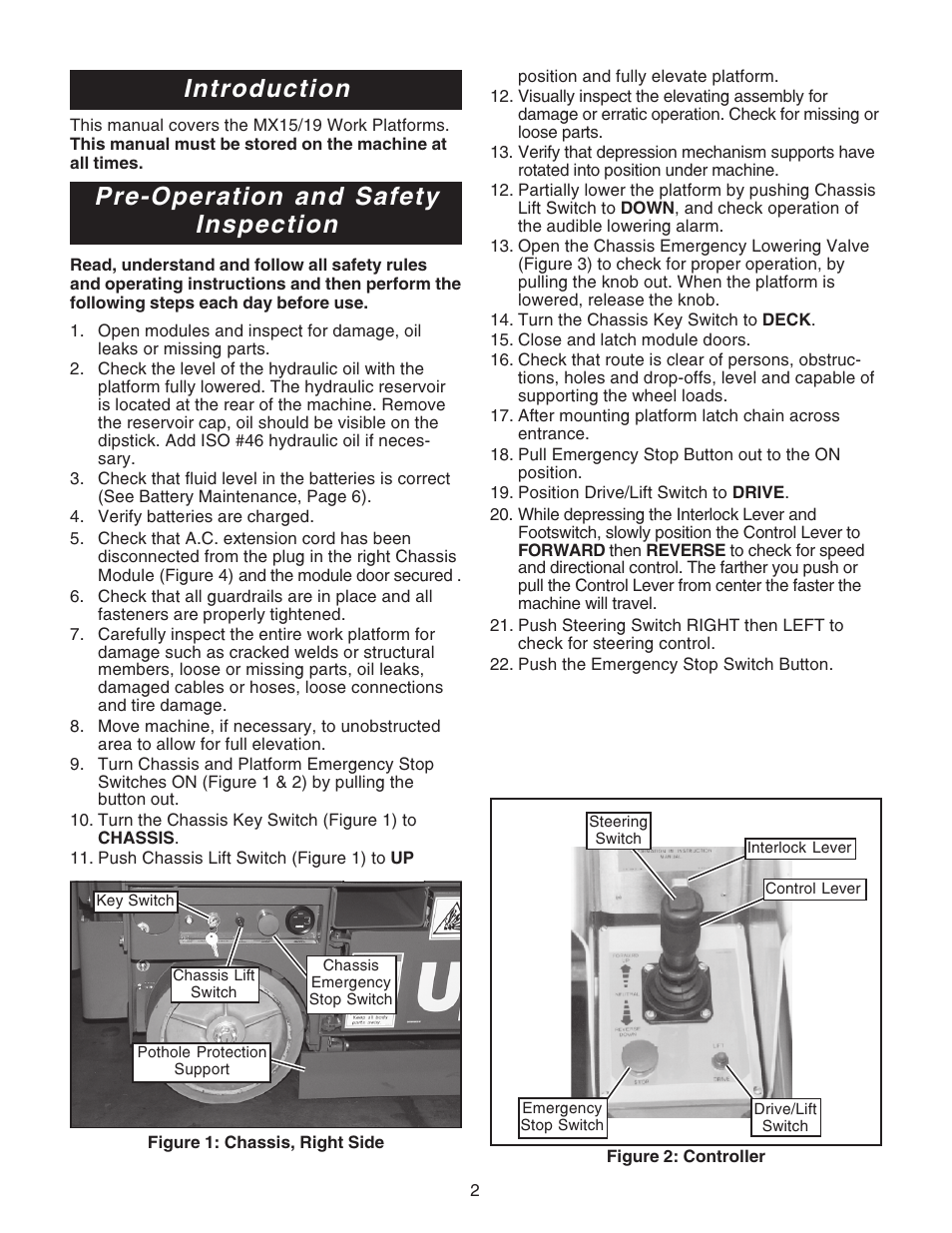 Introduction, Pre-operation and safety inspection | Snorkel MX19-sn12900-13999 User Manual | Page 2 / 8