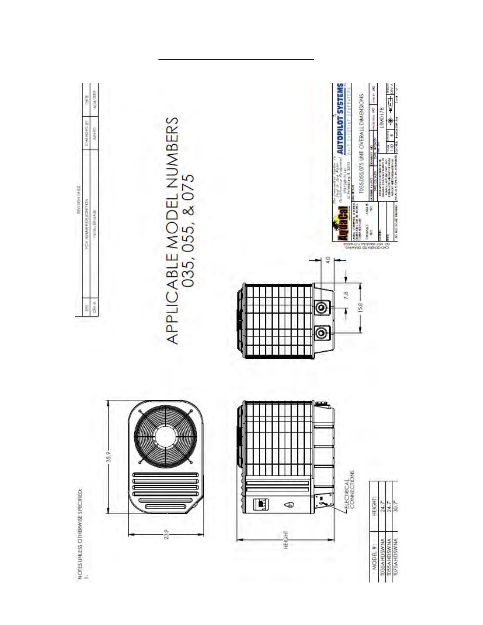 Specifications, Physical characteristics | Aquacal Heat Pump User Manual | Page 34 / 60