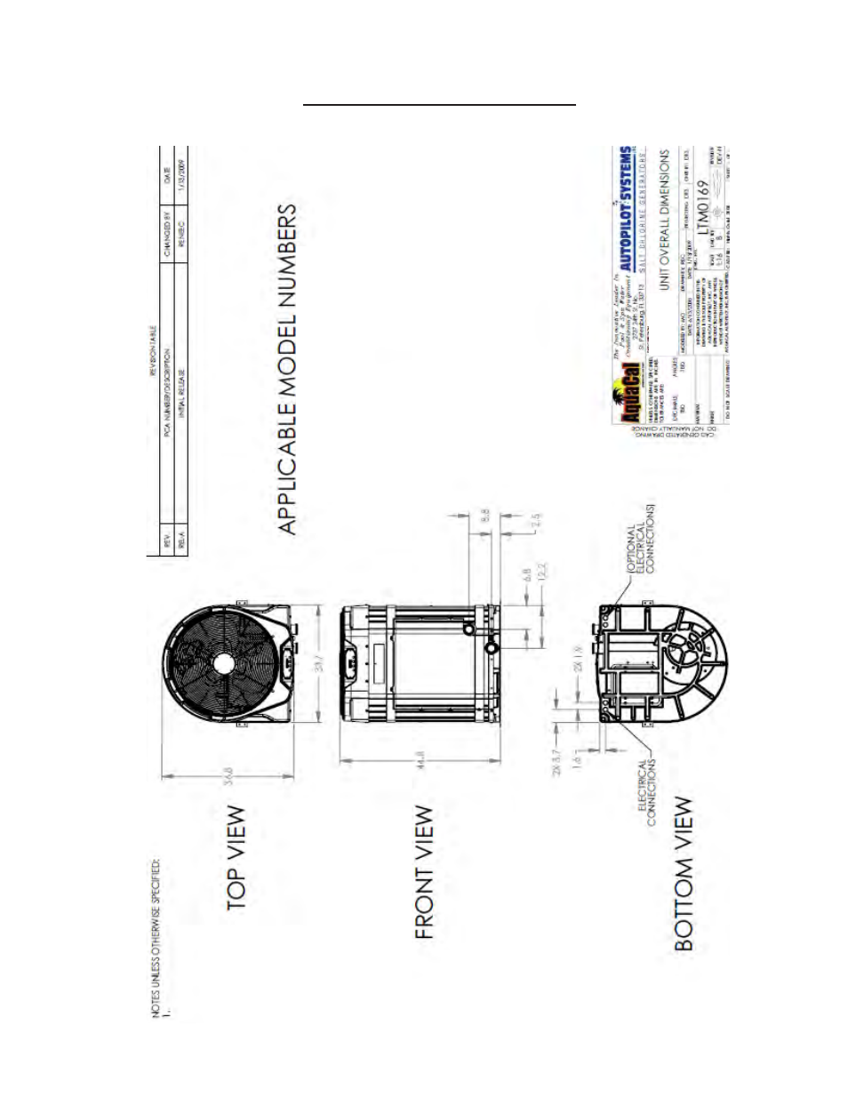 Specifications, Physical characteristics | Aquacal Heat Pump User Manual | Page 37 / 60