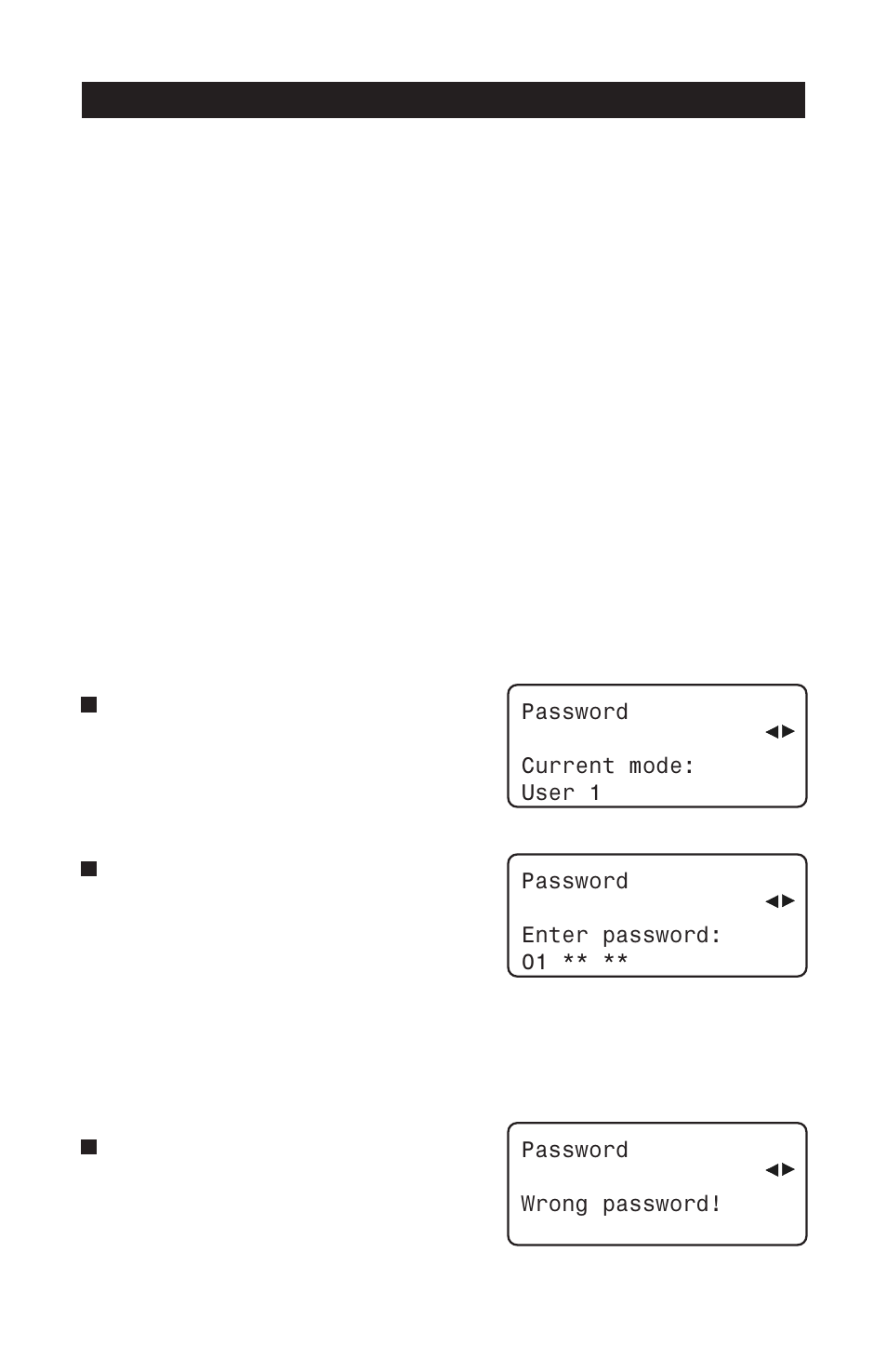 2 password settings, Installer password, Password settings | User password, Pp-32 | Acme PP-32 User Manual | Page 61 / 100