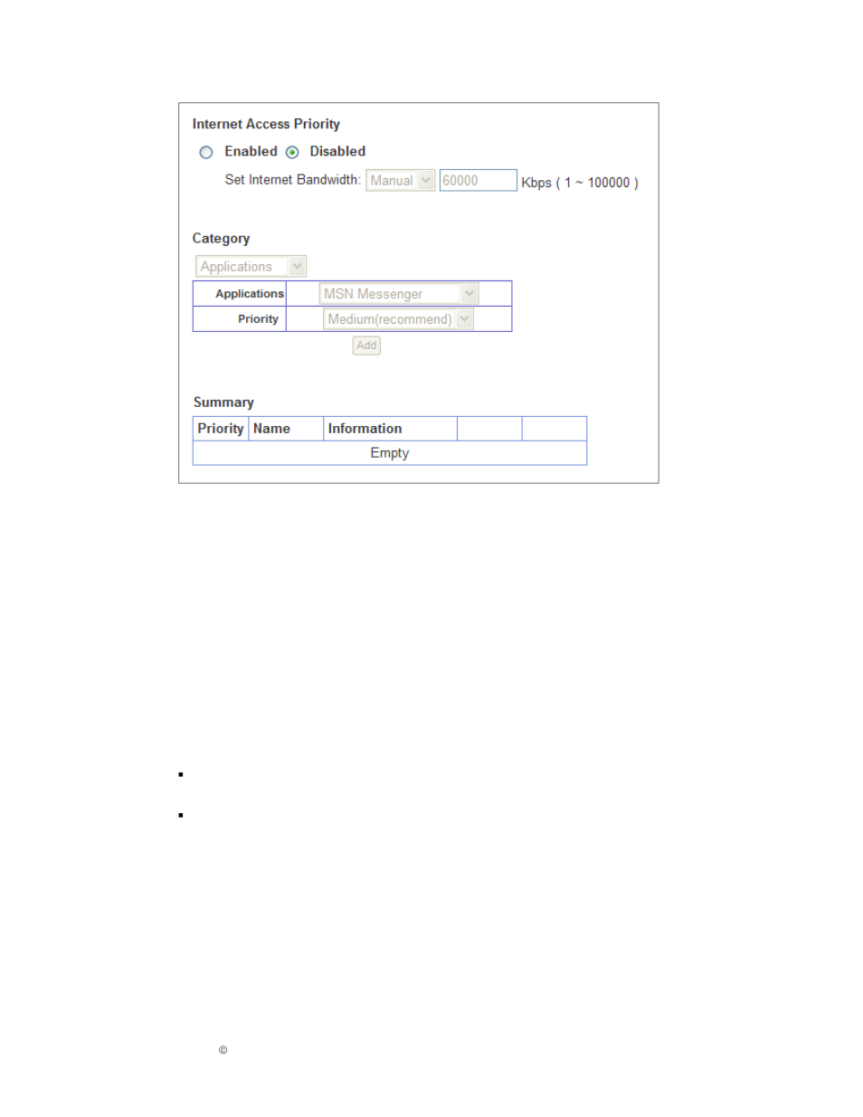 Internet access priority, Category, Applications | IPitomy IP1000 User Guide User Manual | Page 36 / 124