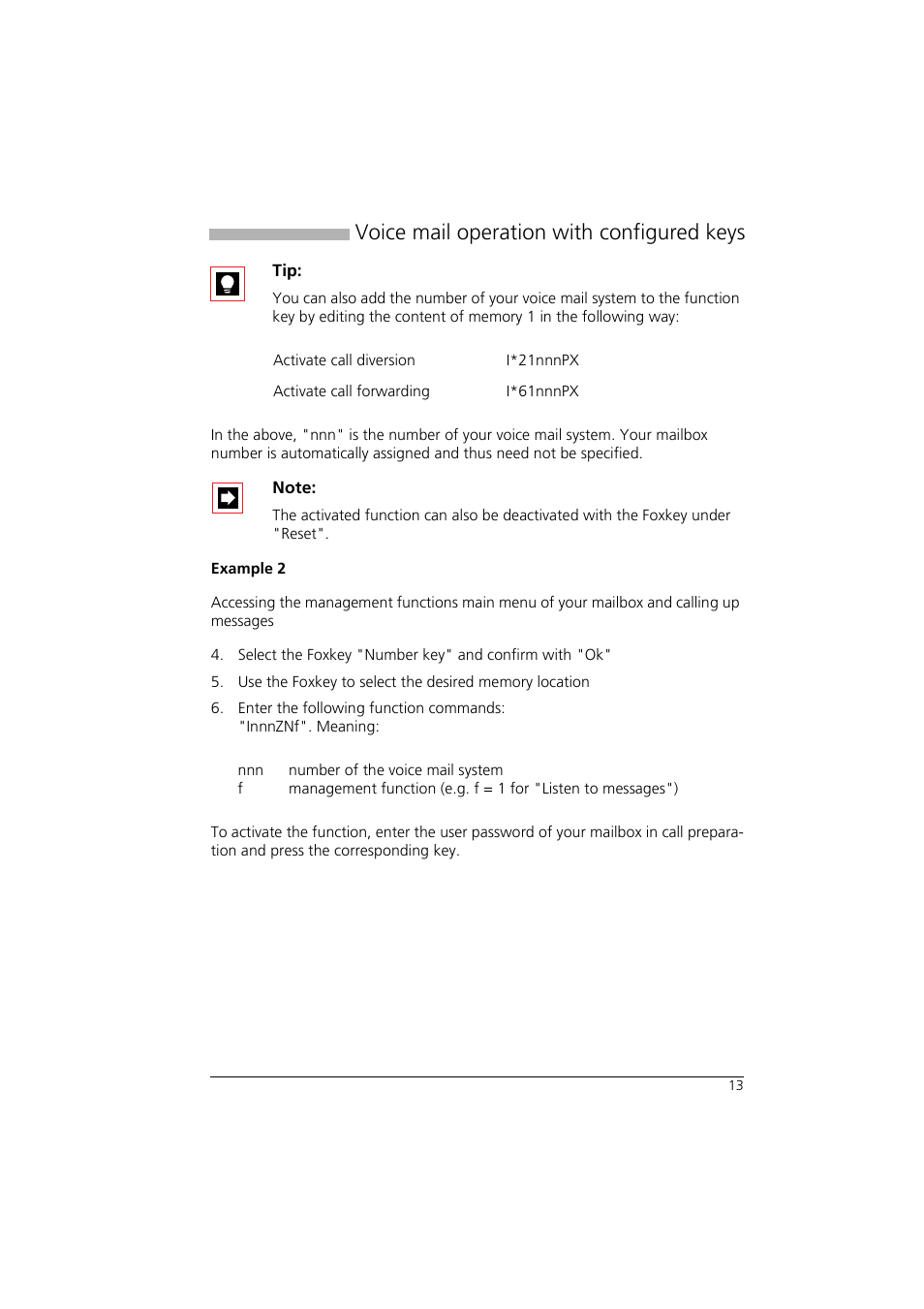 Example 2, Voice mail operation with configured keys | Aastra Telecom AVS 5150 User Manual | Page 16 / 20