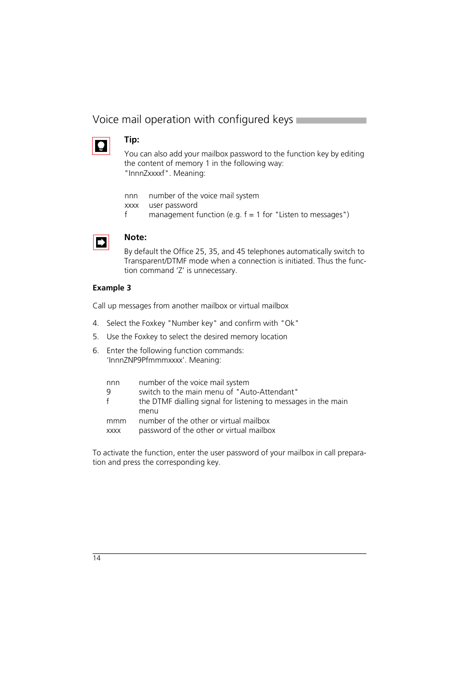 Example 3, Voice mail operation with configured keys | Aastra Telecom AVS 5150 User Manual | Page 17 / 20