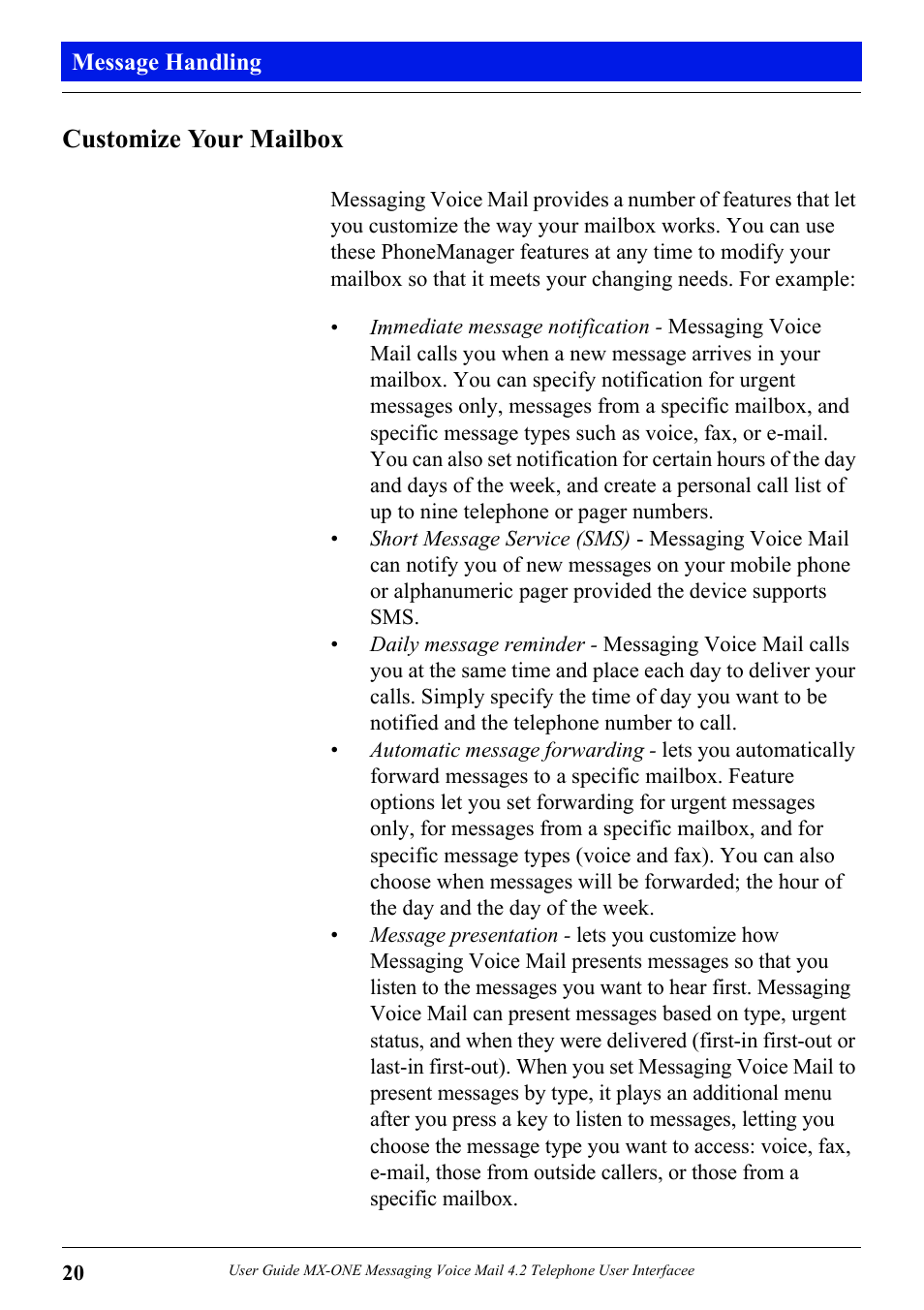 Customize your mailbox | Aastra Telecom MX-ONE 4.2 User Manual | Page 22 / 46