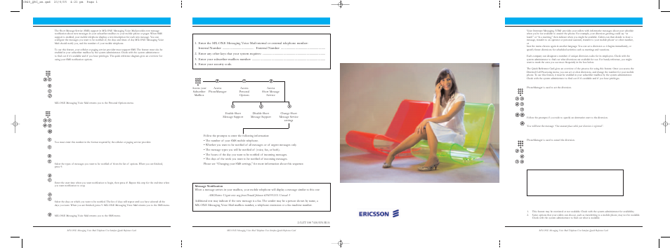 Sms quick reference card, Mx-one™ messaging voice mail 4.1, Quick reference card | Voice intercept messaging (vim), Short message service (sms) | Aastra Telecom MX-ONE 4.2 User Manual | Page 42 / 46