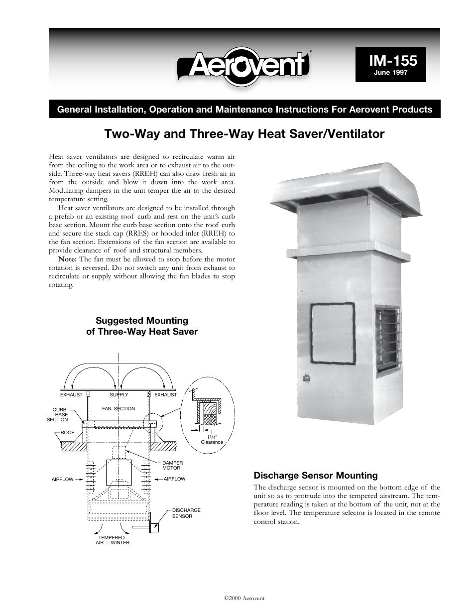 Aerovent IM-155 User Manual | 4 pages