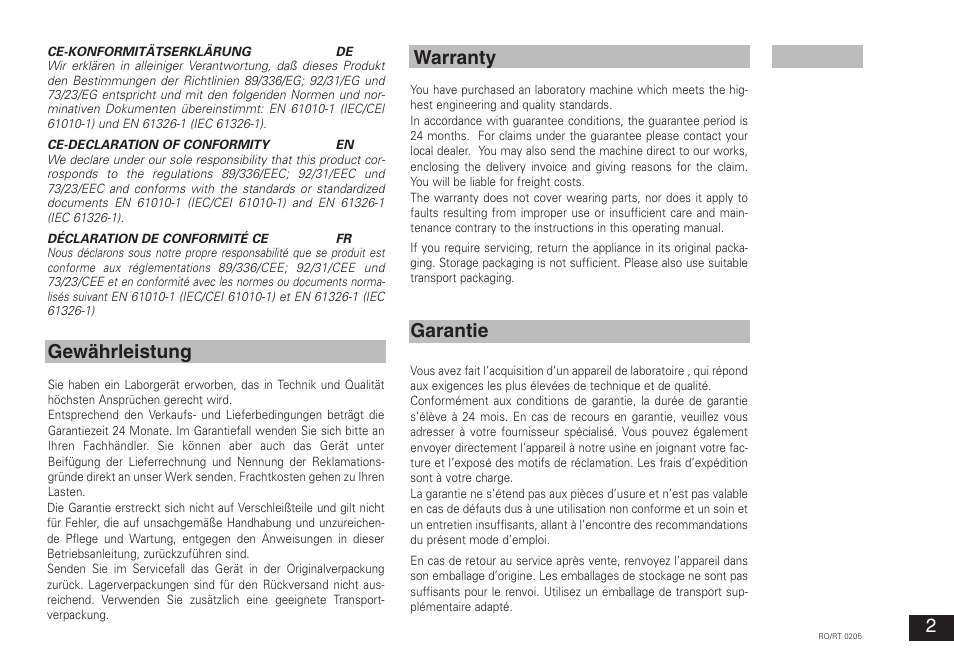 Gewährleistung warranty, Garantie | IKA RT 15 power IKAMAG User Manual | Page 2 / 16