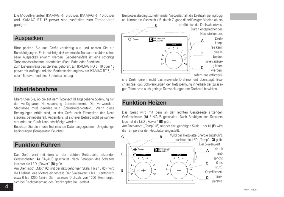 Auspacken inbetriebnahme funktion rühren, Funktion heizen | IKA RT 15 power IKAMAG User Manual | Page 4 / 16