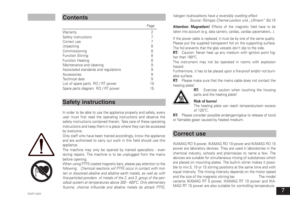 Safety instructions contents correct use | IKA RT 15 power IKAMAG User Manual | Page 7 / 16