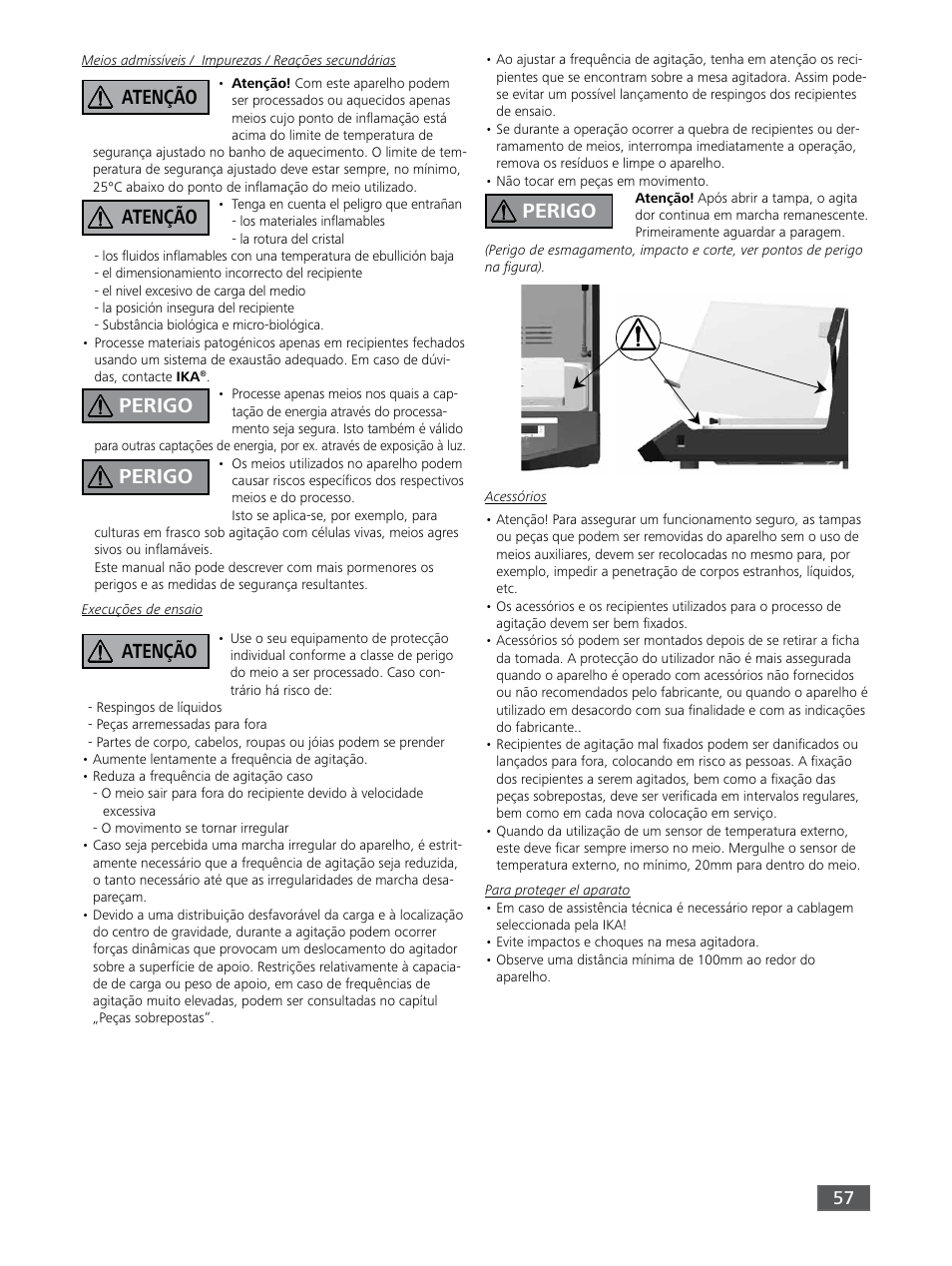 Atenção, Atenção perigo perigo perigo | IKA KS 3000 ic control User Manual | Page 57 / 76