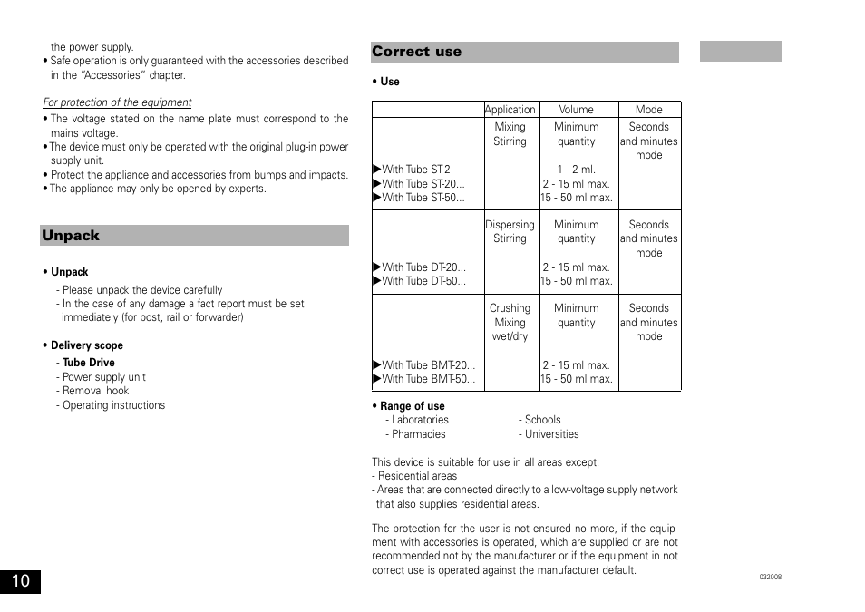 Unpack correct use | IKA ULTRA-TURRAX Tube Drive User Manual | Page 10 / 39