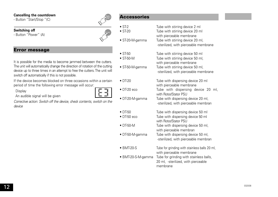 Error message, Accessories | IKA ULTRA-TURRAX Tube Drive User Manual | Page 12 / 39