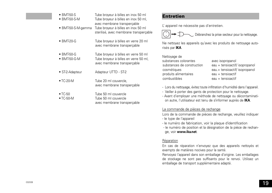 Entretien | IKA ULTRA-TURRAX Tube Drive User Manual | Page 19 / 39