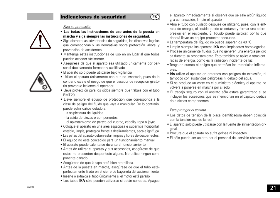 Indicaciones de seguridad | IKA ULTRA-TURRAX Tube Drive User Manual | Page 21 / 39