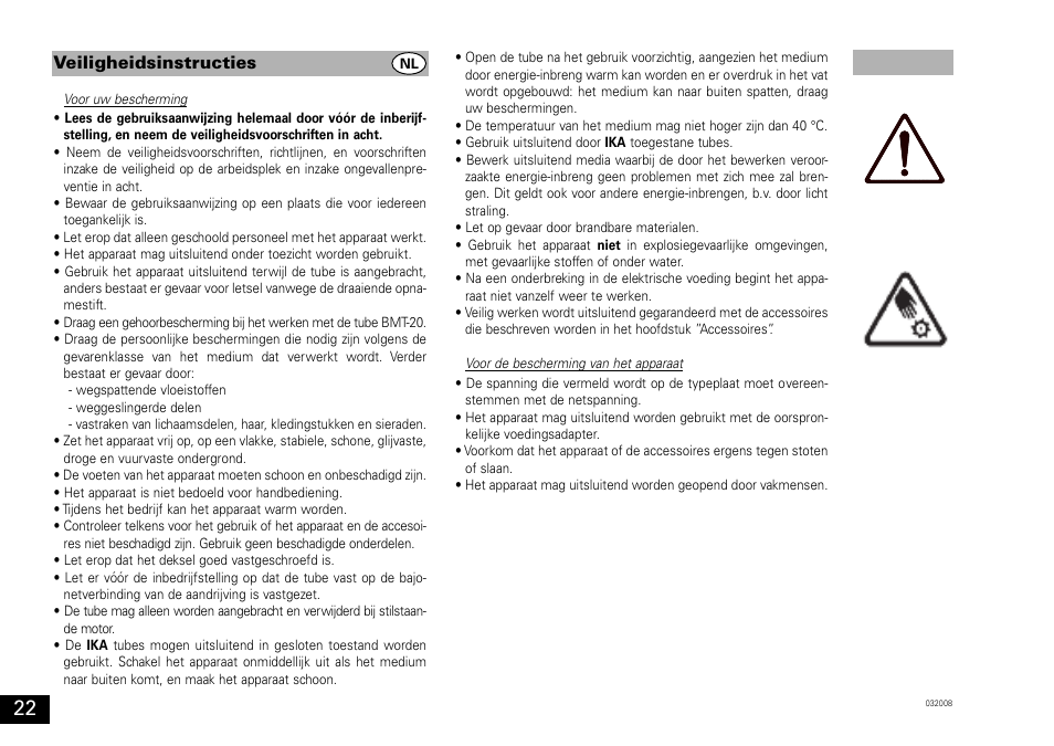 Veiligheidsinstructies | IKA ULTRA-TURRAX Tube Drive User Manual | Page 22 / 39