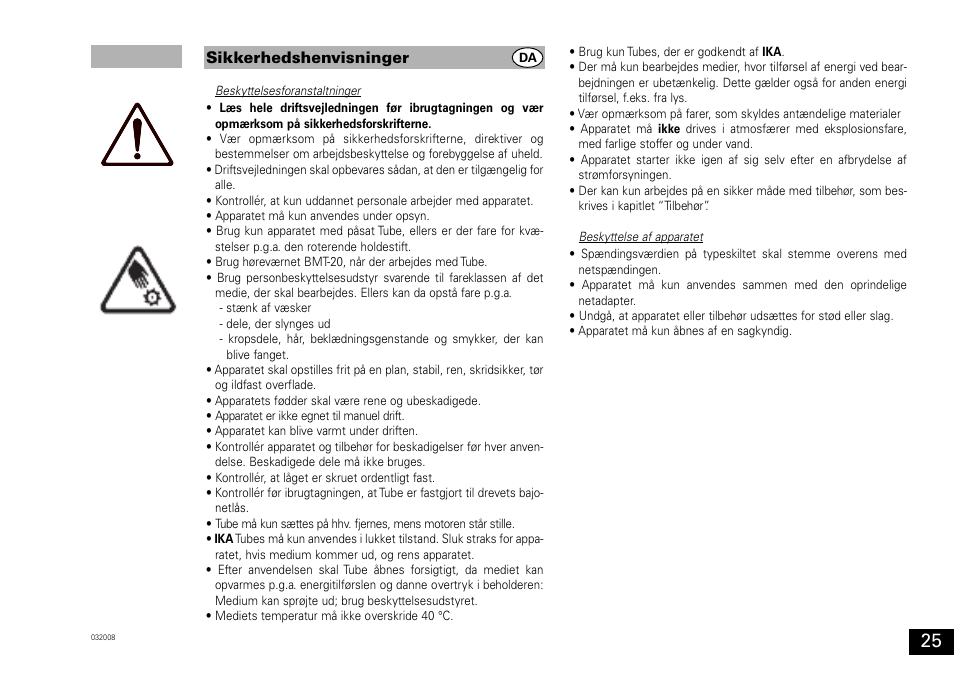 Sikkerhedshenvisninger | IKA ULTRA-TURRAX Tube Drive User Manual | Page 25 / 39