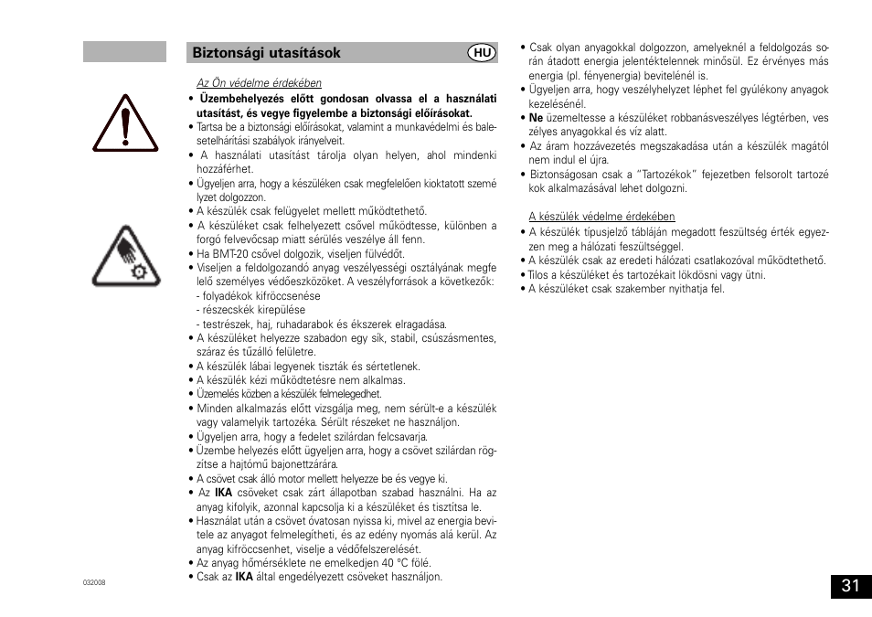 Biztonsági utasítások | IKA ULTRA-TURRAX Tube Drive User Manual | Page 31 / 39