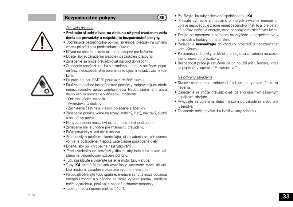 Bezpečnostné pokyny | IKA ULTRA-TURRAX Tube Drive User Manual | Page 33 / 39