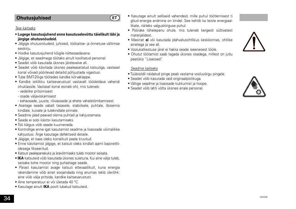 Ohutusjuhised | IKA ULTRA-TURRAX Tube Drive User Manual | Page 34 / 39