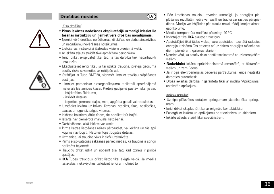 Drošības norādes | IKA ULTRA-TURRAX Tube Drive User Manual | Page 35 / 39