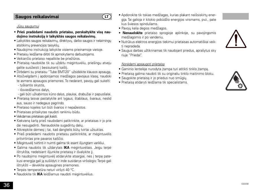 Saugos reikalavimai | IKA ULTRA-TURRAX Tube Drive User Manual | Page 36 / 39