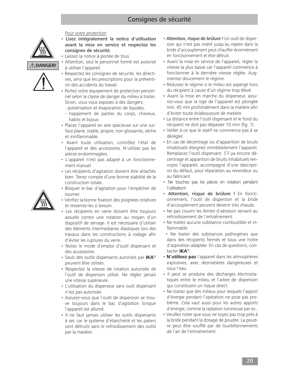 Consignes de sécurité | IKA T 18 digital ULTRA-TURRAX User Manual | Page 20 / 188