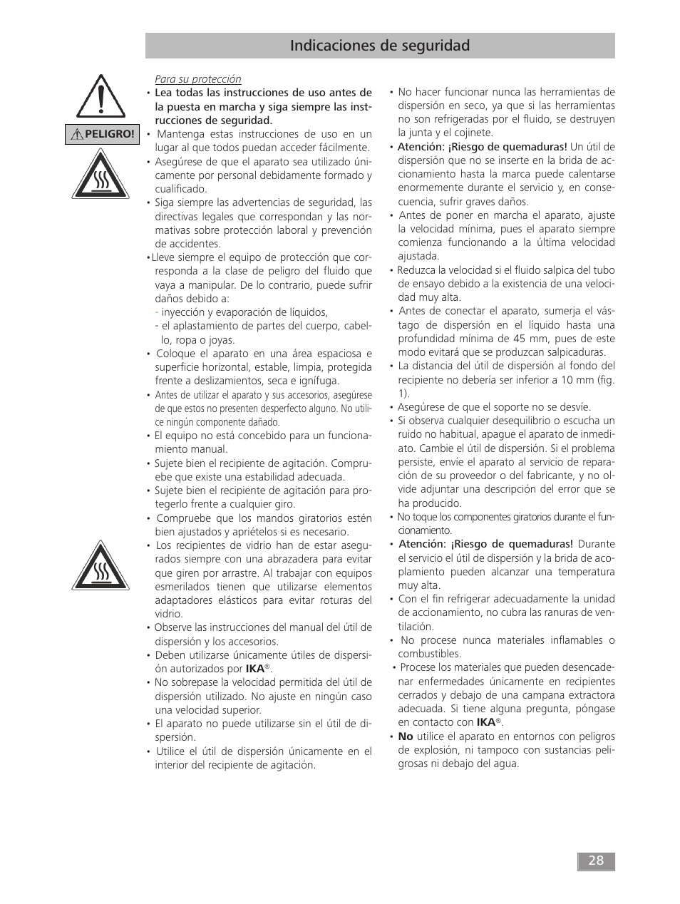 Indicaciones de seguridad | IKA T 18 digital ULTRA-TURRAX User Manual | Page 28 / 188