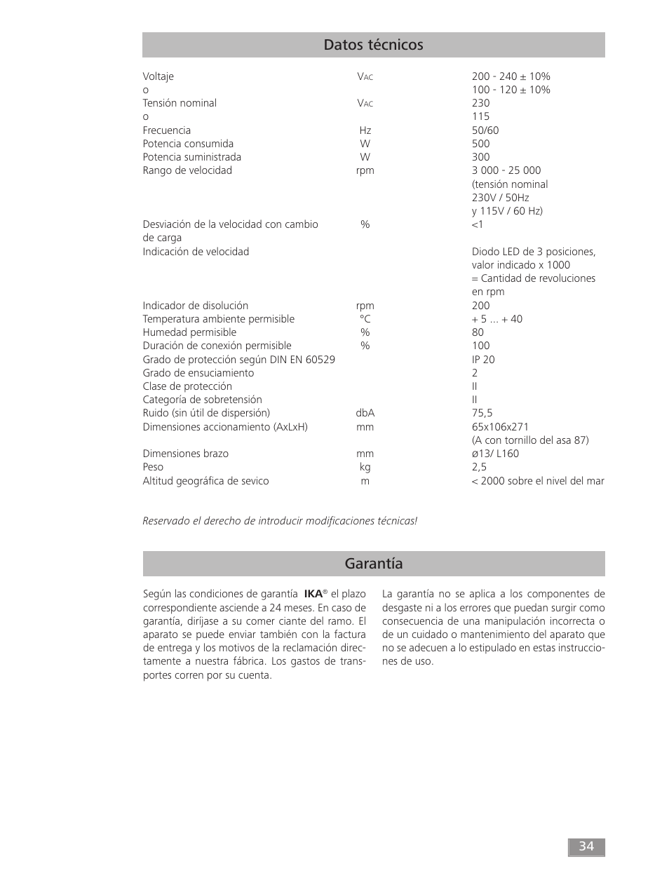 Garantía datos técnicos | IKA T 18 digital ULTRA-TURRAX User Manual | Page 34 / 188