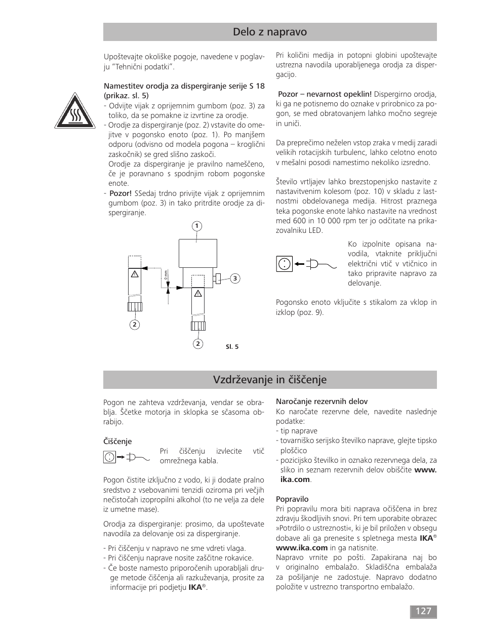 Delo z napravo, Vzdrževanje in čiščenje | IKA T 50 digital ULTRA-TURRAX User Manual | Page 127 / 188