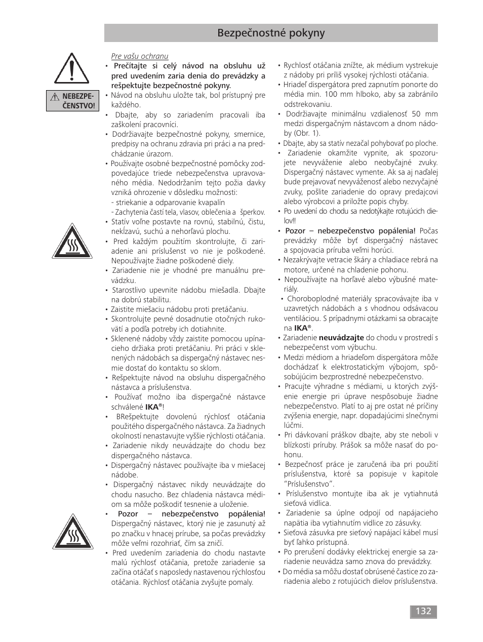 Bezpečnostné pokyny | IKA T 50 digital ULTRA-TURRAX User Manual | Page 132 / 188