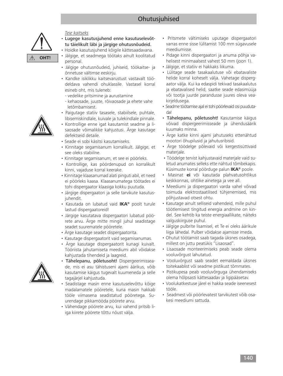 Ohutusjuhised | IKA T 50 digital ULTRA-TURRAX User Manual | Page 140 / 188
