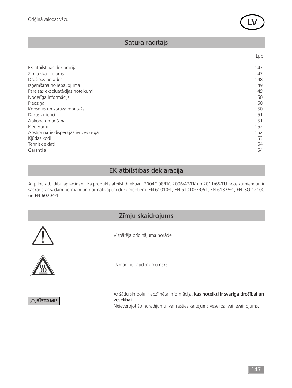 Satura rādītājs, Ek atbilstības deklarācija zīmju skaidrojums | IKA T 50 digital ULTRA-TURRAX User Manual | Page 147 / 188