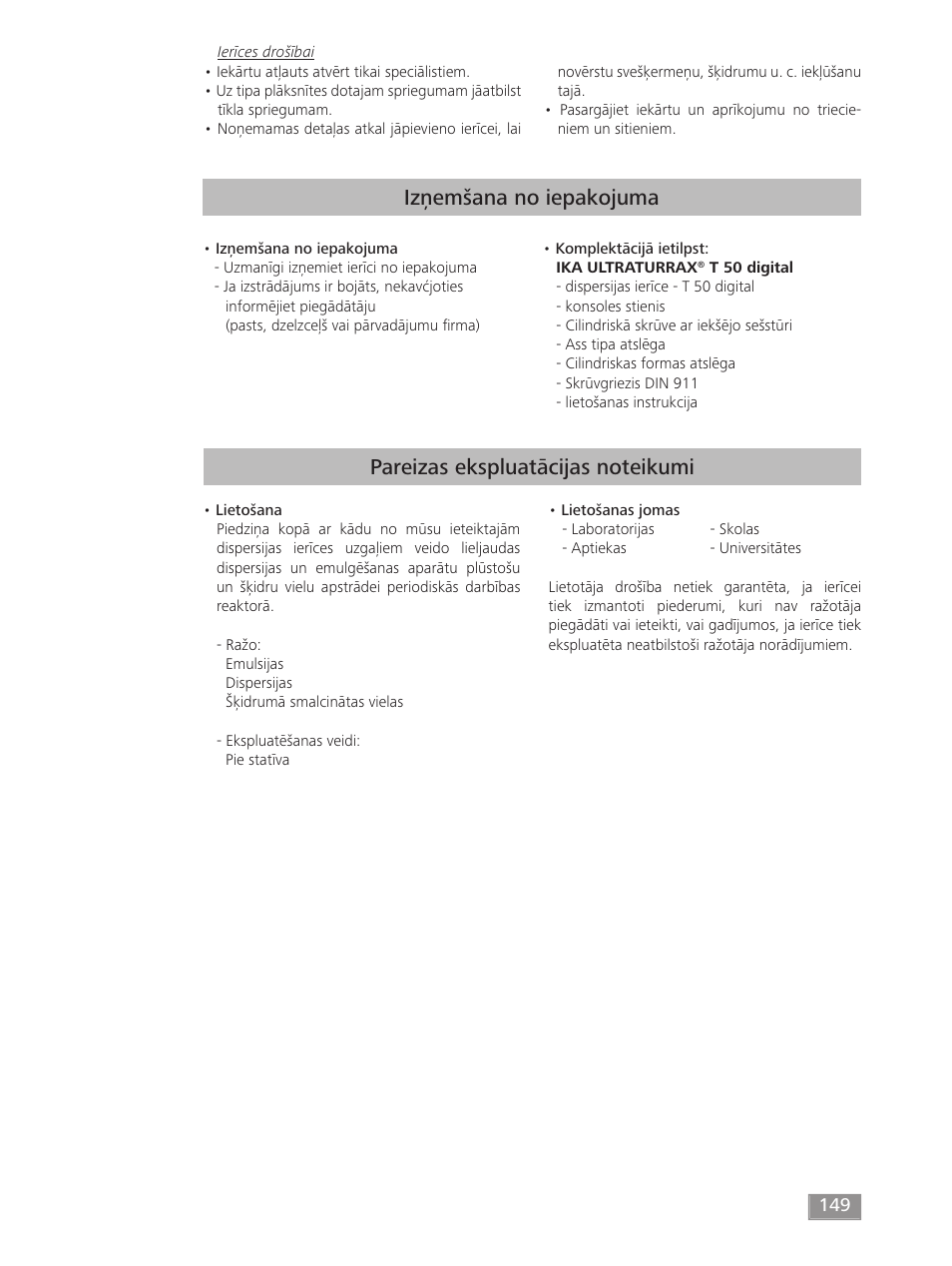 Izņemšana no iepakojuma | IKA T 50 digital ULTRA-TURRAX User Manual | Page 149 / 188