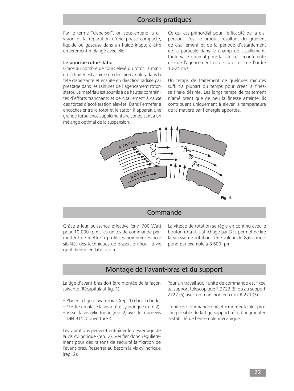 Commande conseils pratiques, Montage de l'avant-bras et du support | IKA T 50 digital ULTRA-TURRAX User Manual | Page 22 / 188
