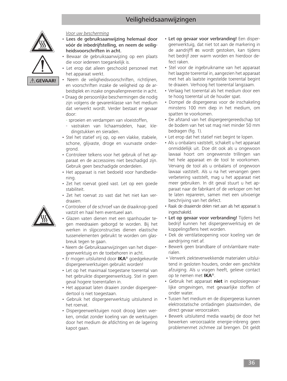 Veiligheidsaanwijzingen | IKA T 50 digital ULTRA-TURRAX User Manual | Page 36 / 188