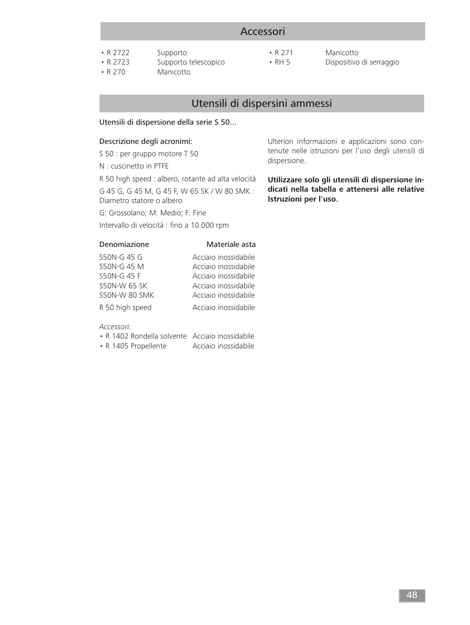 Accessori, Utensili di dispersini ammessi | IKA T 50 digital ULTRA-TURRAX User Manual | Page 48 / 188