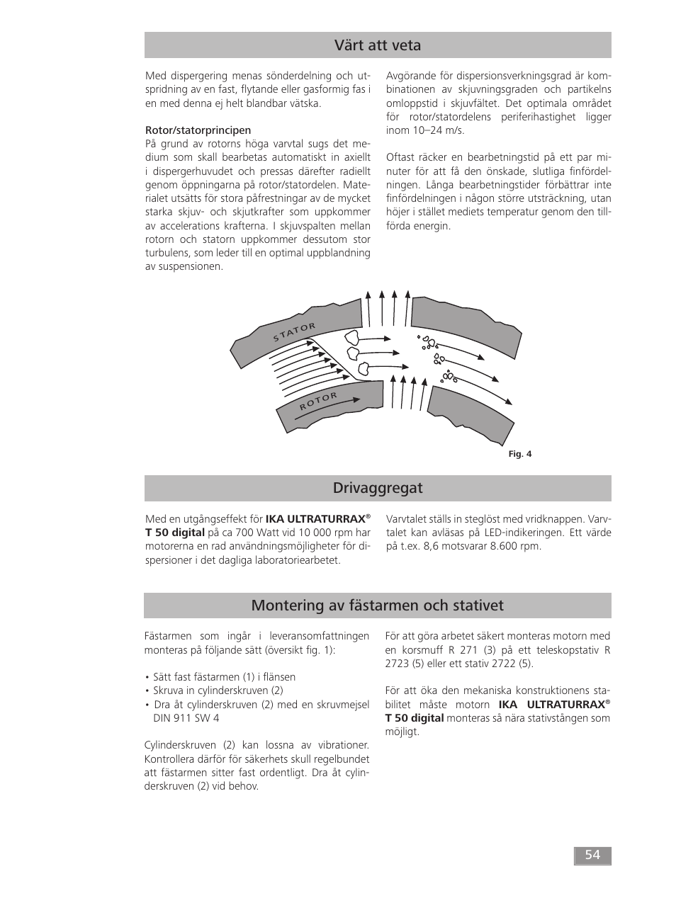 Drivaggregat värt att veta, Montering av fästarmen och stativet | IKA T 50 digital ULTRA-TURRAX User Manual | Page 54 / 188