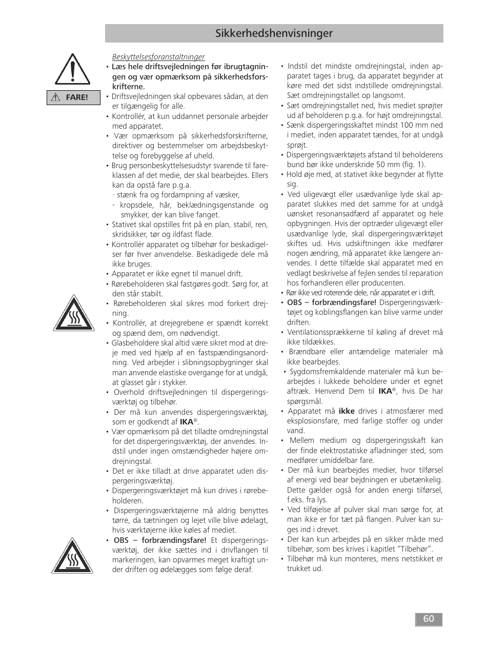 Sikkerhedshenvisninger | IKA T 50 digital ULTRA-TURRAX User Manual | Page 60 / 188